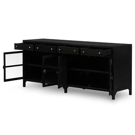 Katren Industrial Matte Black Metal Brass Box Media Cabinet